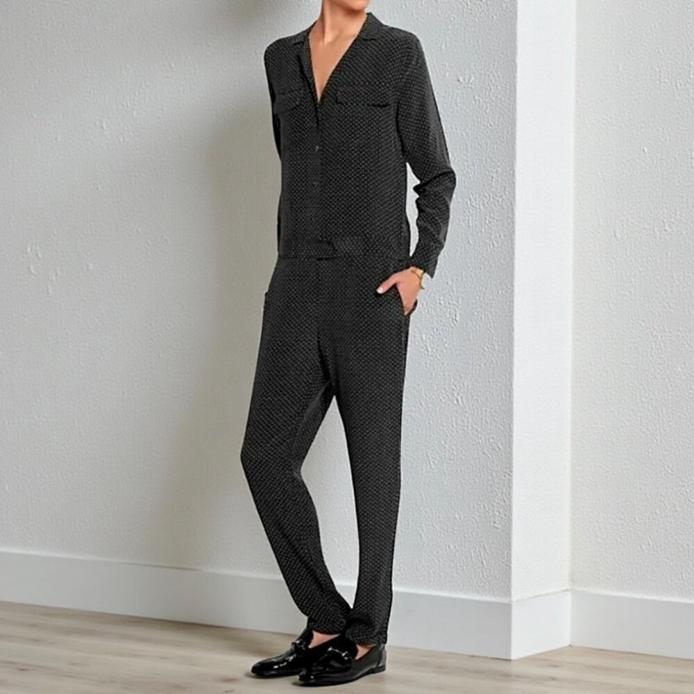 EQUIPMENT FEMME Blaise Silk Utility Style Jumpsuit Black